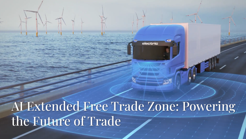 Santa Ana Extended Free Trade Zone Pic of EV Semi Truck blue pic